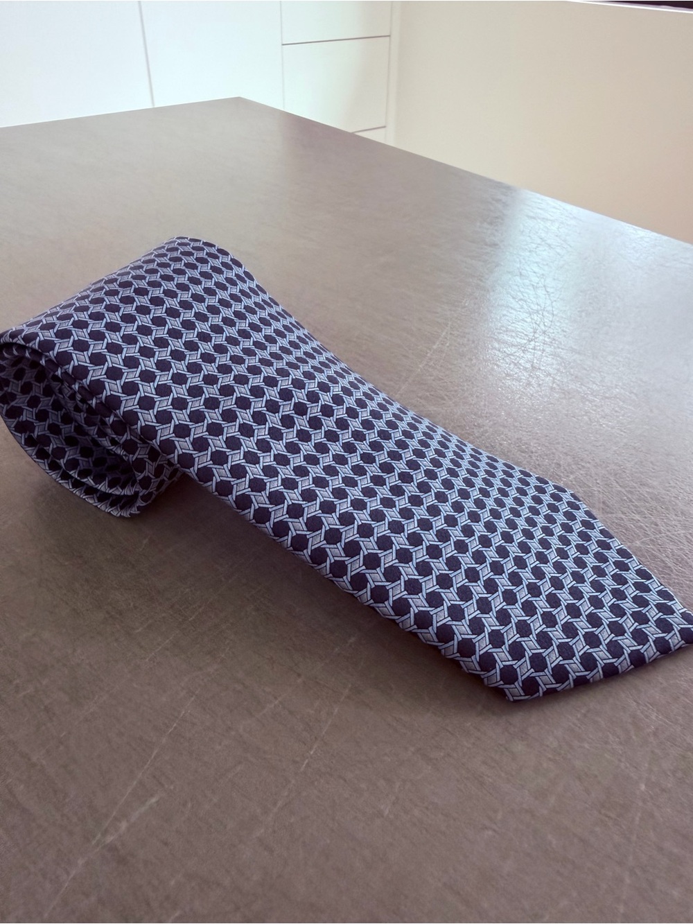 Lanvin Navy and Light Blue Geometric Silk Tie